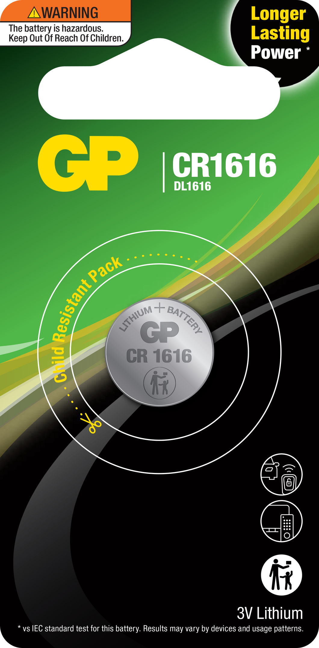 GP 3V 1616 Lithium  Coin Cell  Card of  1