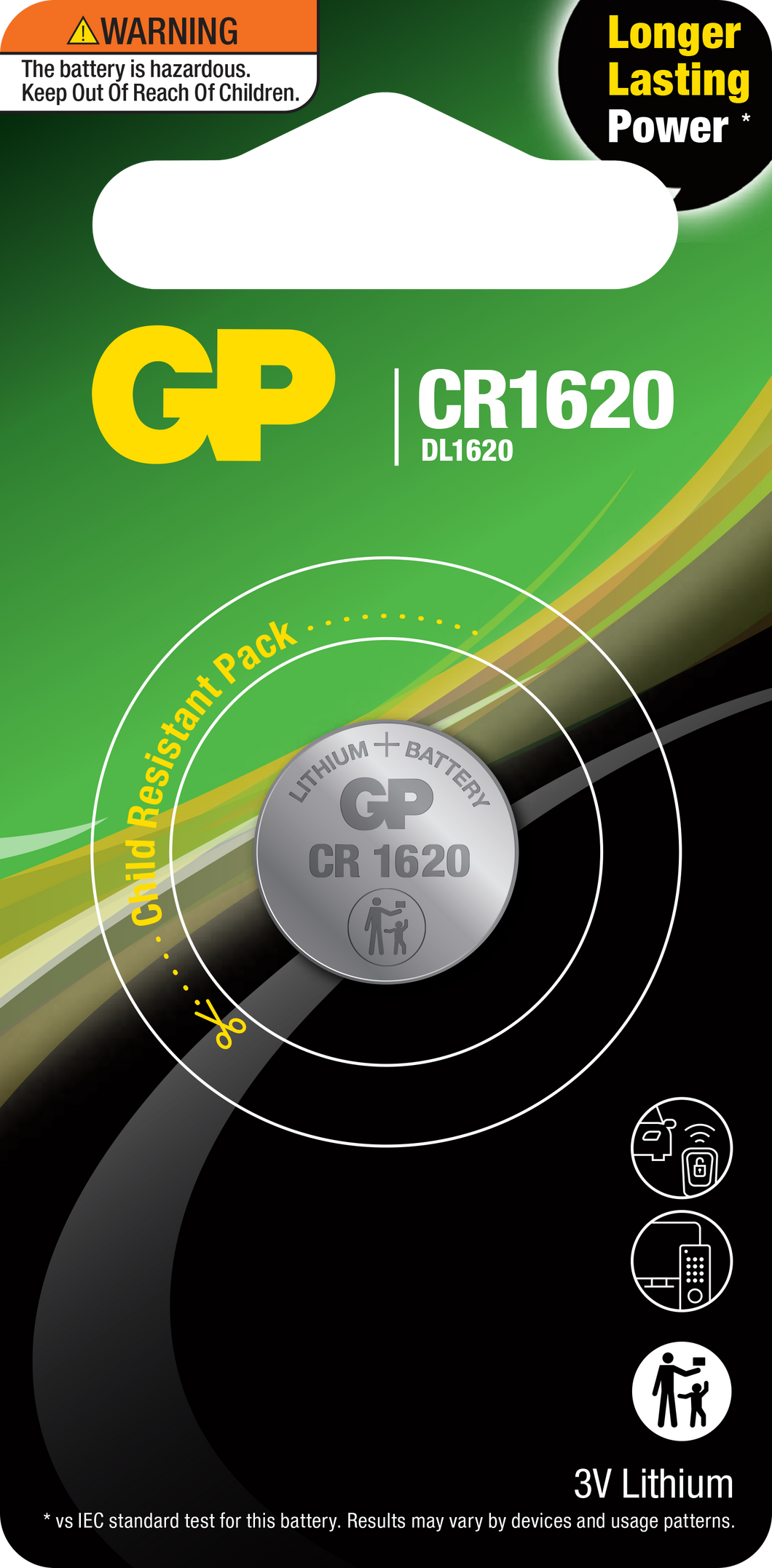 GP 3V 1620 Lithium  Coin Cell  Card of  1
