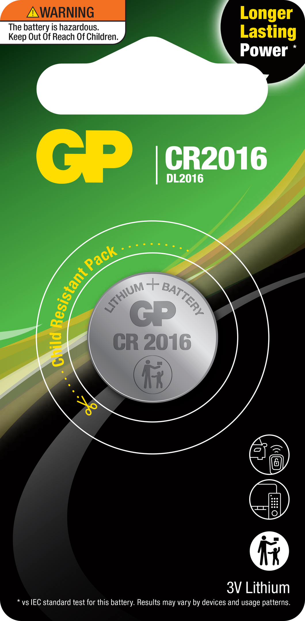 GP 3V 2016 Lithium  Coin Cell  Card of  1