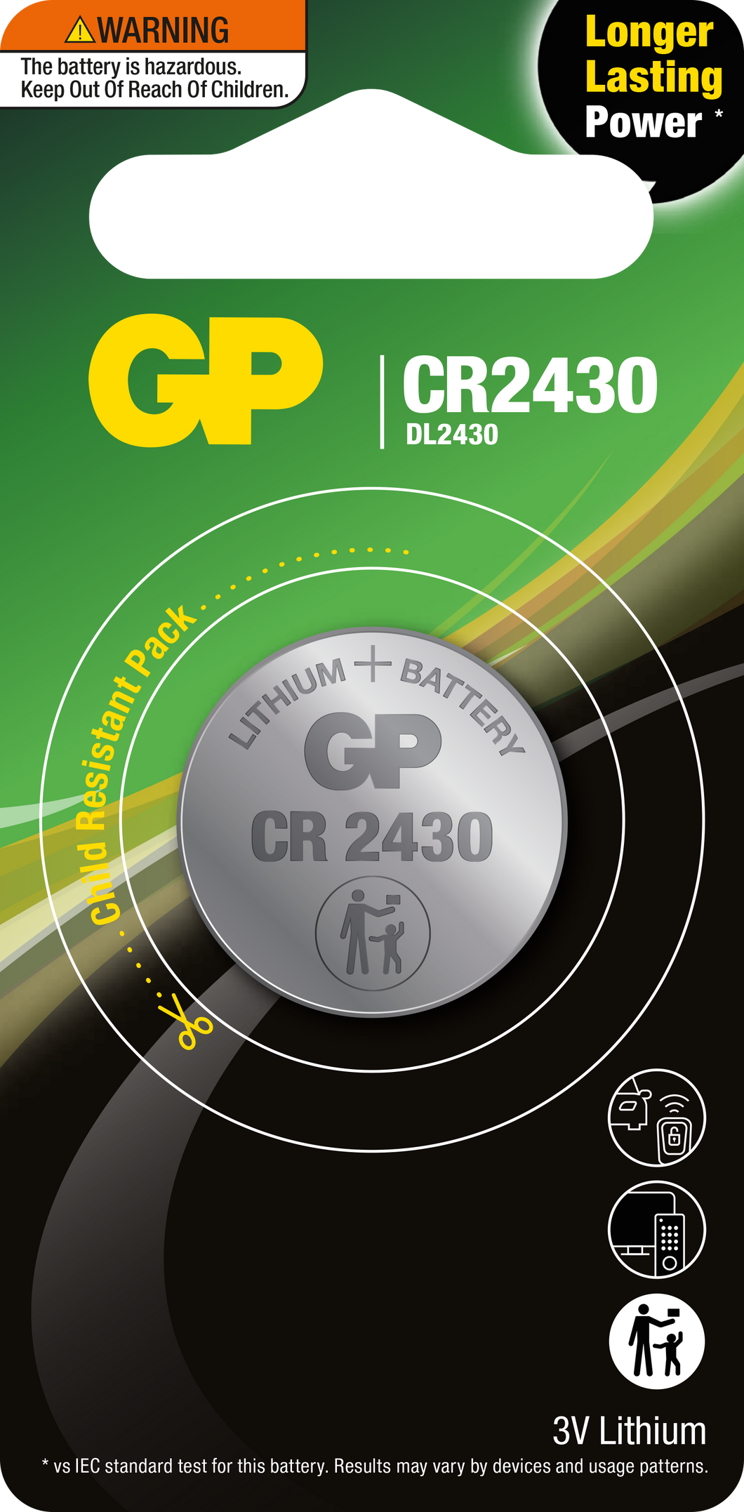 GP 3V 2430 Lithium  Coin Cell  Card of  1