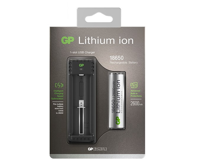 Lithium Rechargeable 18650 & Charger Single